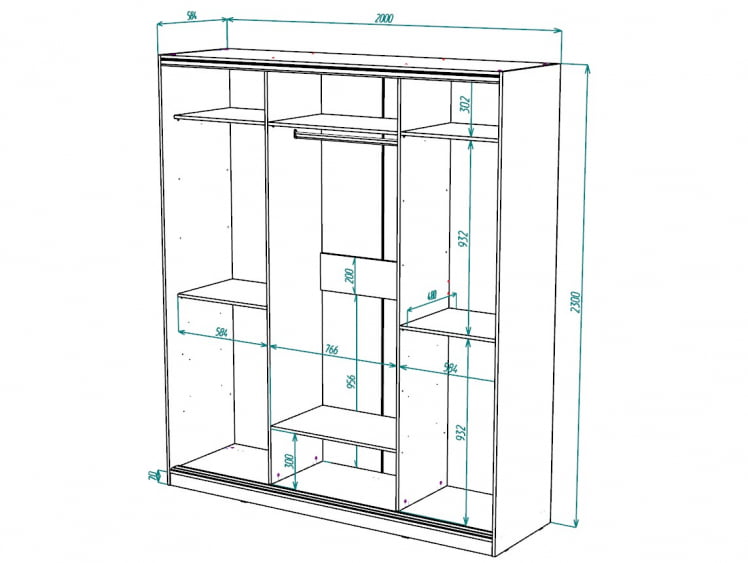 Шкаф-купе 3-х дверный Виктория 2000х584х2300, Ясень шимо светлый 20ДЗЗЗДЛЛЛДЗЗЗ-ЯППШ-Яшс 310-2961_2