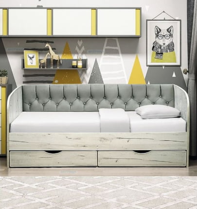 Кровать с продольной мягкой спинкой Софа №13 (800х1900) Дуб Крафт белый Велюр 032_1