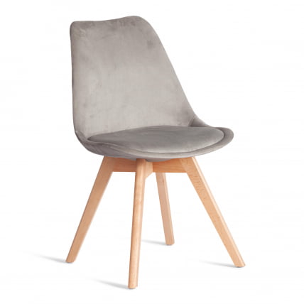Стул TULIP SOFT (mod. 053V) дерево/пластик/вельвет, 49,5 x 54,5 x 84 см, Светло-серый (HLR 39)/натуральный_0