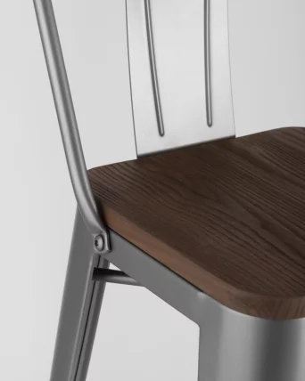 Стул барный Tolix Wood 75.5  со спинкой Серебристый_7