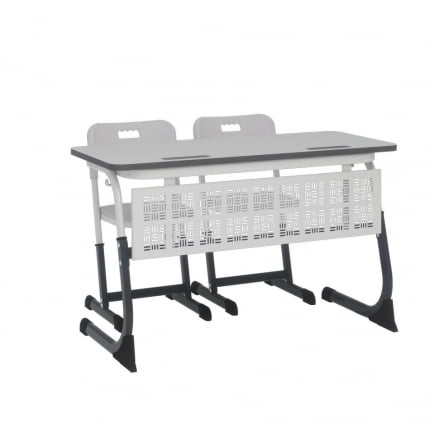 Парта двухместная регулируемая по высоте СМАРТЙ ПЛУС  с антивандальной  полиуретановой кромкой (рост 3-5) Антрацит/Белый/Серый / SMARTY PLUS_1