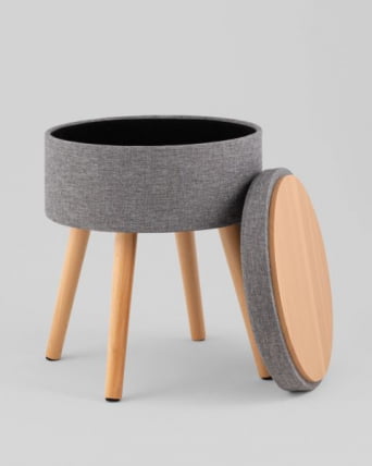 Пуф с ящиком Store Woody рогожка серая_1