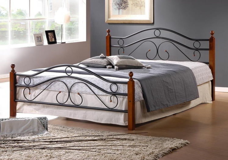 Кровать AT-803 дерево гевея/металл, 160*200 см (Queen bed), красный дуб/черный_2