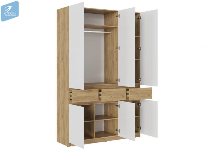 Шкаф 3-створчатый ШК-002 БОСТОН дуб крафт золотой/Белый глянец_1