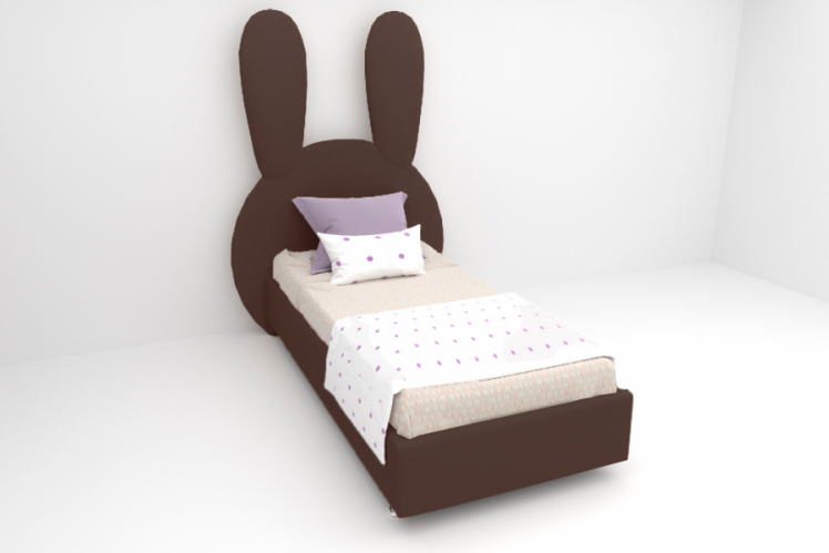 Детская кровать &куот;Зайка&куот; с ортопедическим основанием Цвет фасада: Коричневый; Цвет корпуса: Коричневый; Материал фасада: Искусственная кожа; Размер: 800х2000 мм; Спальное место: 800х2000 мм / "Зайка"_0