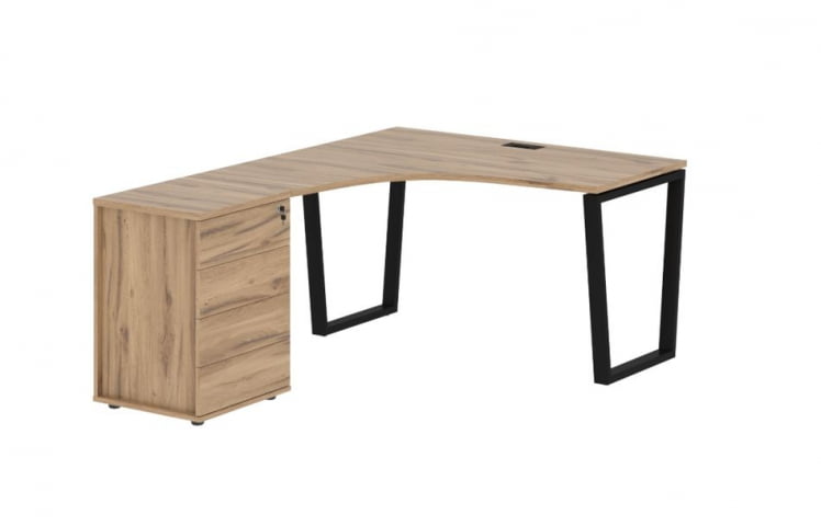 Стол эргономичный с тумбой левый EDIS EVCET 1318 L Дуб Денвер светлый Черный_0