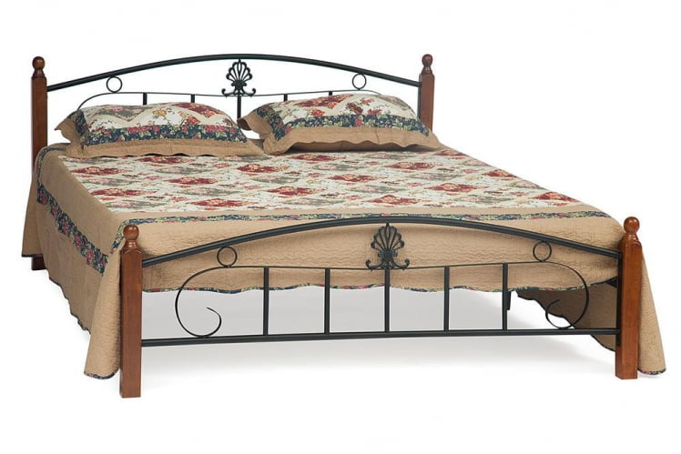 Кровать РУМБА (AT-203)/ RUMBA дерево гевея/металл, 160х200 см (double bed), красный дуб/черный_0