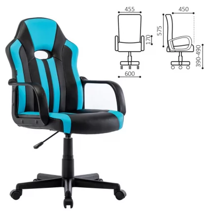 Кресло компьютерное BRABIX Stripe GM-202 экокожа Черный-голубой_0