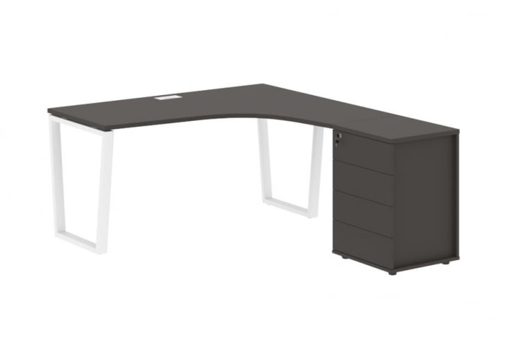 Стол эргономичный с тумбой правый EDIS EVCET 1518 R Мокко Белый_0