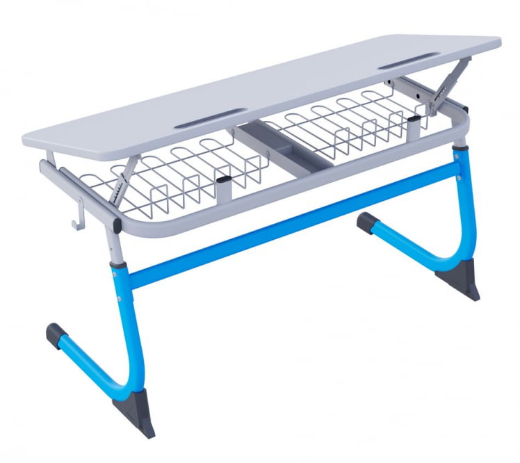 Парта двухместная регулируемая по высоте СМАРТЙ с углом наклона столешницы (рост 5-7) Зеленый/Серый / SMARTY_2