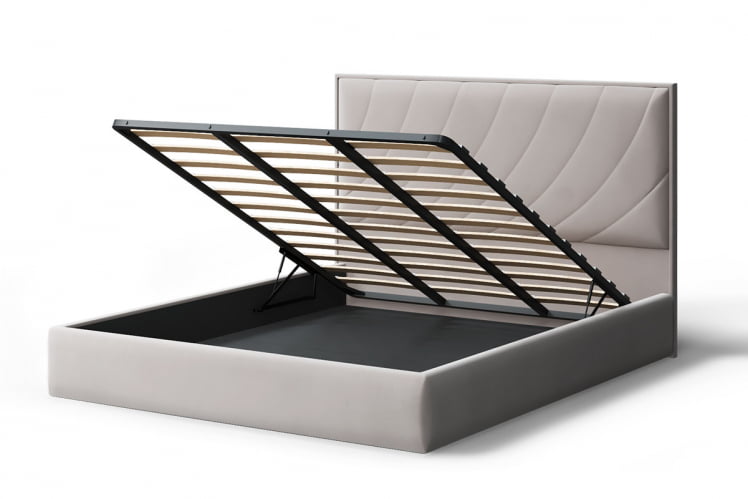 Кровать СОФИЯ 2000*1400мм (без опор), велюр НЕО 02 (бежевый), (б/основания, б/матраса) / NEO_2