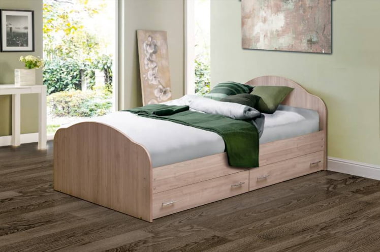 Кровать с ящиками на уголках №1 ЛДСП 1400*1900 Дуб молочный_0