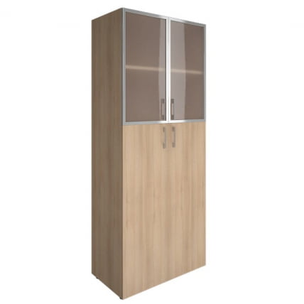 Шкаф книжный со стеклом в раме Lacobel без топа YALTA LT-ST 1.7R black Снежная Платина_0