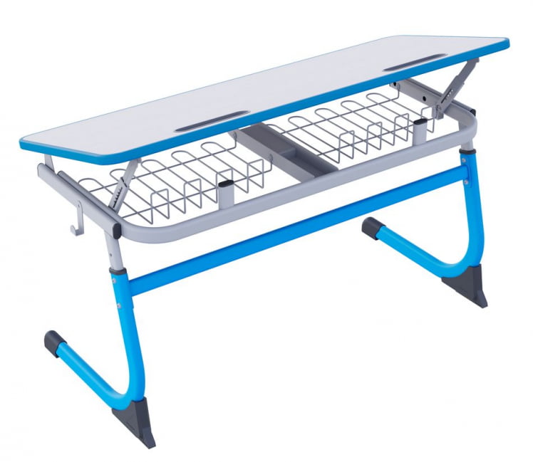 Парта двухместная регулируемая по высоте СМАРТЙ с углом наклона столешницы и антивандальной полиуретановой кромкой (рост 5-7) Зеленый/Серый / SMARTY_1