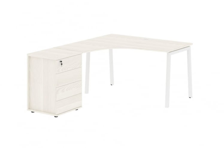 Стол эргономичный с тумбой (левый) EDIS ELCET 1318 L ЯсеньТраун Белый_0