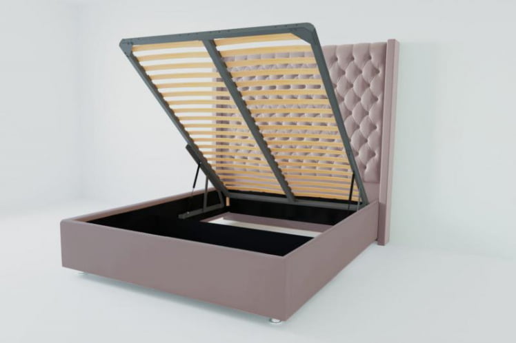 Мягкая интерьерная кровать "Версаль Люкс" с подъемным механизмом Материал фасада: Велюр; Спальное место: 1400х2000 мм; Цвет фасада: Темно серый; Цвет корпуса: Темно серый _0