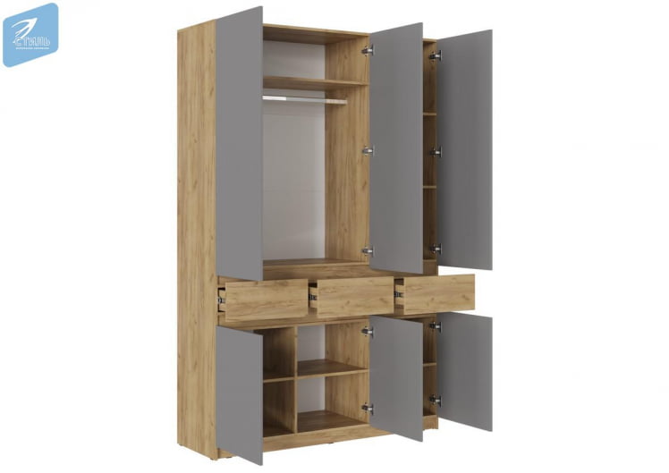 Шкаф 3-створчатый ШК-002 БОСТОН дуб крафт золотой/Шифер серый_1