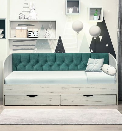 Кровать с продольной мягкой спинкой Софа №13 (800х1900) Дуб Сонома светлый Велюр 321_0