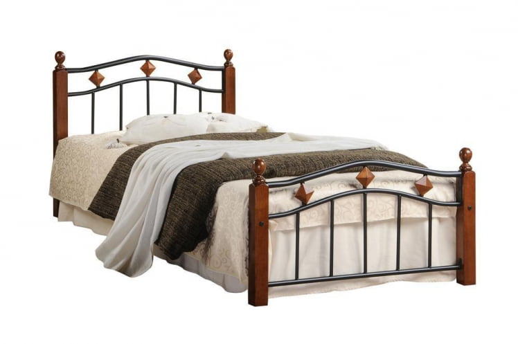 Кровать AT-126 дерево гевея/металл, 90*200 см (Single bed), красный дуб/черный Кровать AT-126 дерево гевея/металл, 90*200 см (Single bed), красный дуб/черный_0