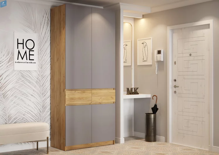 Шкаф 2-х створчатый ШК-001 БОСТОН дуб крафт золотой/Шифер серый_2