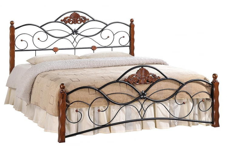 Кровать CANZONA дерево гевея/металл, 160*200 см (Queen bed), красный дуб/черный_0