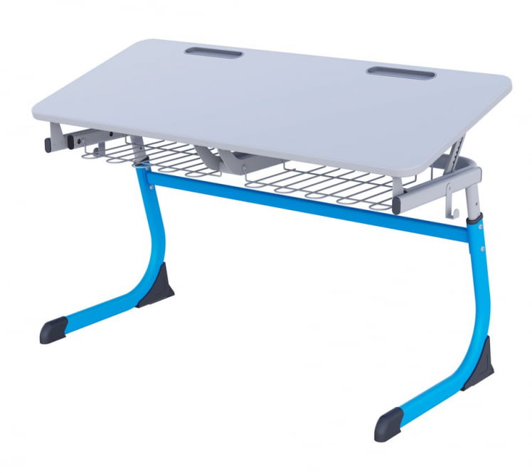 Парта двухместная регулируемая по высоте СМАРТЙ с углом наклона столешницы (рост 3-5) Голубой/Серый / SMARTY_0