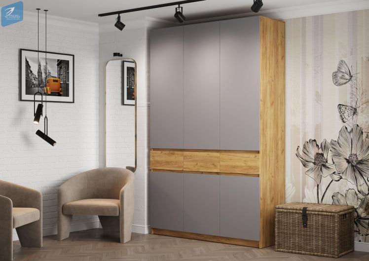 Шкаф 3-створчатый ШК-002 БОСТОН дуб крафт золотой/Шифер серый_2