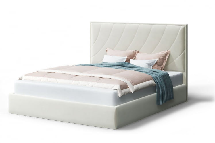 Кровать СОФИЯ 2000*1800мм (без опор), велюр Бренди лайт 02 (серо-белый), (б/основания, б/матраса)_0