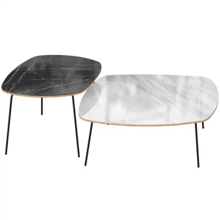 Комплект журнальных столов Тип 2 низкий и высокий Камень Пьетра чёрный Статуарио Белый_1