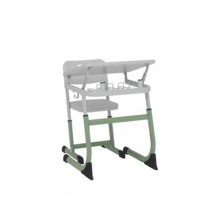 Парта одноместная регулируемая по высоте СМАРТЙ 600х500 с углом наклона столешницы (рост 5-7) Зеленый/Серый / SMARTY_2