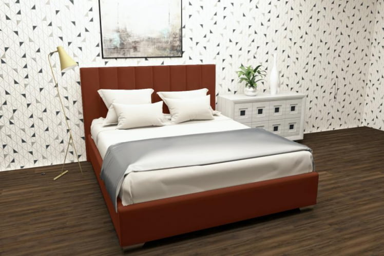 Мягкая интерьерная кровать Терра с ортопедическим основанием Цвет фасада: Оранжевый; Материал фасада: Металл/Велюр; Спальное место: 900х2000 мм_0