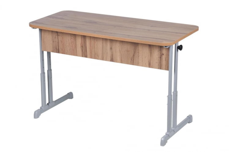 Парта двухместная эргономическая (рост 3-7) Дуб Вотан/Металл Серый_0
