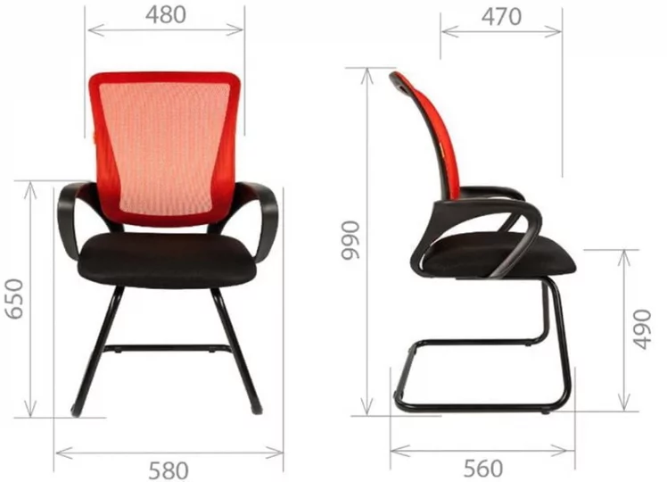 Кресло для посетителей Chairman 969 V сетка красная/ткань черная_3