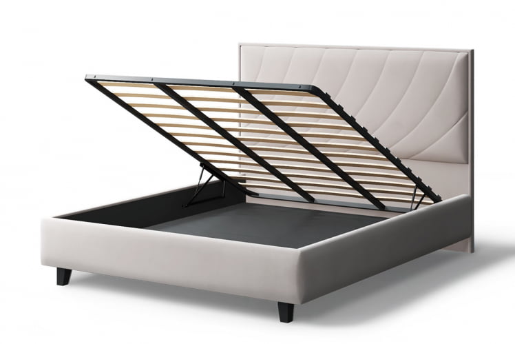 Кровать СОФИЯ 2000*1400мм (на опорах), велюр НЕО 02 (бежевый), (б/основания, б/матраса) / NEO_3