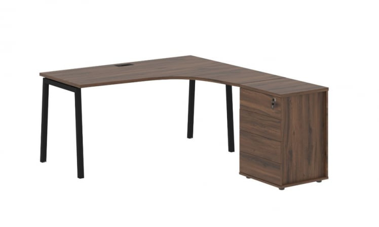 Стол эргономичный с тумбой (правый) EDIS ELCET 1518 R Дуб Денвер темный Черный_0