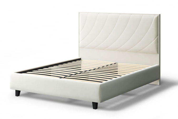 Кровать СОФИЯ 2000*1400мм (на опорах), велюр Бренди лайт 02 (серо-белый), (б/основания, б/матраса)_1