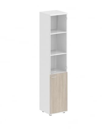 Шкаф высокий правый со стеклом Sigma SG.812.WH.OD.GL.R Белый Дуб темный_0