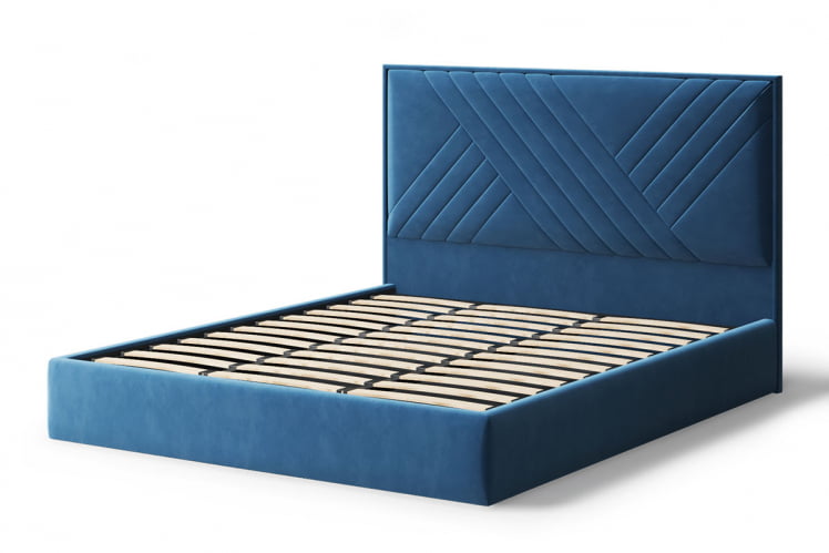 Кровать МИРА 2000*1600мм (без опор), велюр Бренди лайт 08 (синий), (б/основания, б/матраса)_1