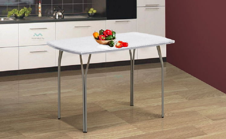 Стол обеденный на гнутых опорах 110/70 (Белый металлик)_0