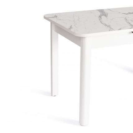 Стол АЛИГЕРЙ ЛДСП/ХПЛ/опора-массив березы , 130 х 75+30 х 75 см, Мрамор светлый/белый / ALIGERY ЛДСП/HPL/опора-массив_7