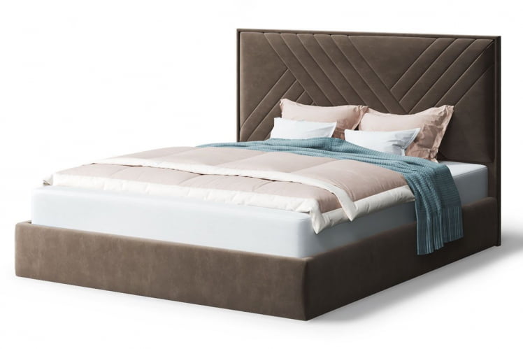 Кровать МИРА 2000*1600мм (без опор), велюр Бренди лайт 29 (коричневый), (б/основания, б/матраса)_0