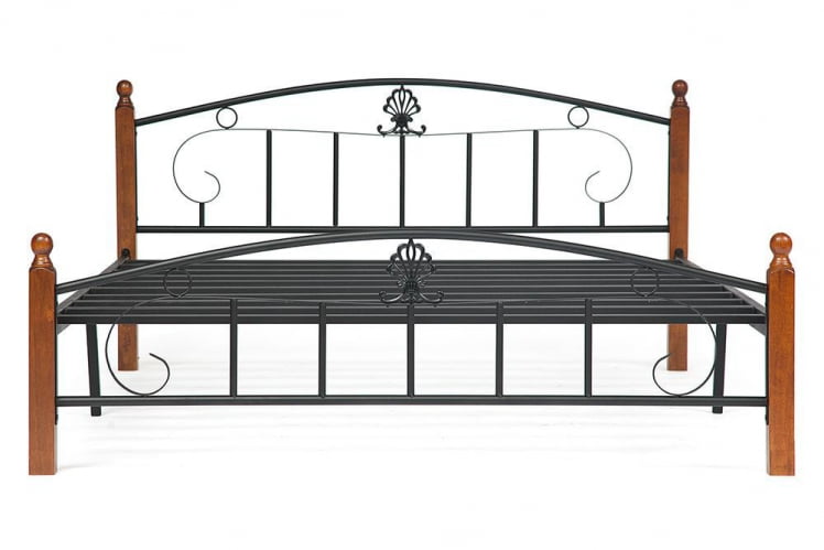 Кровать РУМБА (AT-203)/ RUMBA дерево гевея/металл, 160х200 см (double bed), красный дуб/черный_1